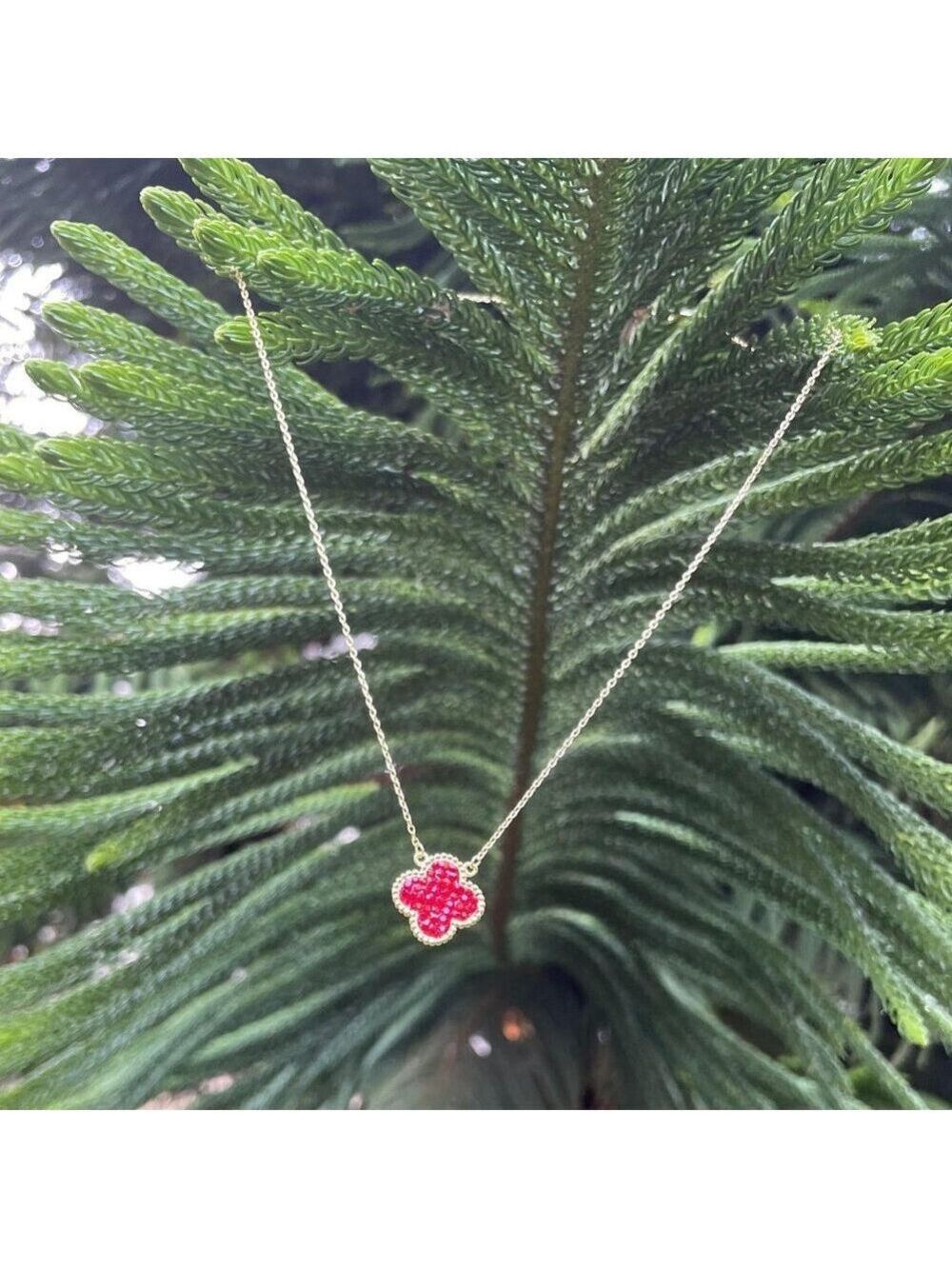 18k Gold Plated sterling silver Clover Red and Blue reversible necklace 16-18" - Picture 2 of 9